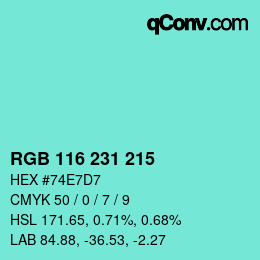 Color code: RGB 116 231 215 | qconv.com