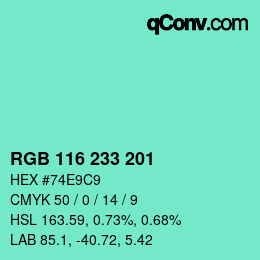 Color code: RGB 116 233 201 | qconv.com