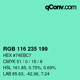 Color code: RGB 116 235 199 | qconv.com