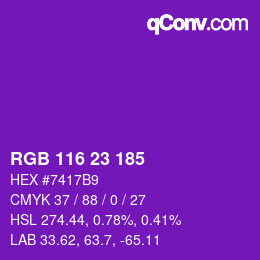 Color code: RGB 116 23 185 | qconv.com