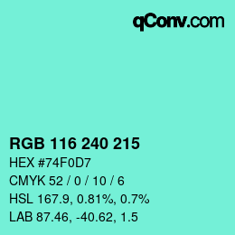 Color code: RGB 116 240 215 | qconv.com