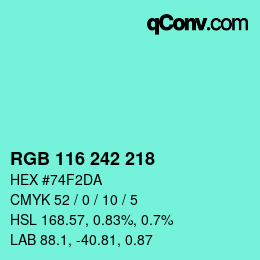 Color code: RGB 116 242 218 | qconv.com