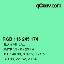 Color code: RGB 116 245 174 | qconv.com