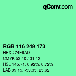 Color code: RGB 116 249 173 | qconv.com