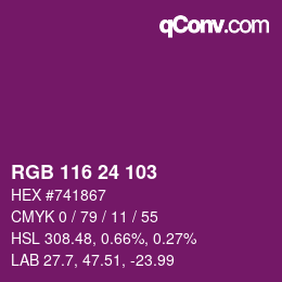 カラーコード: RGB 116 24 103 | qconv.com