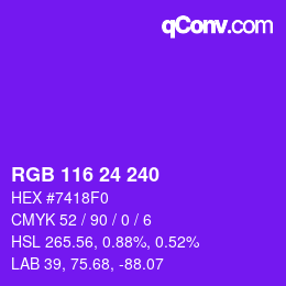 Color code: RGB 116 24 240 | qconv.com