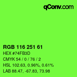 颜色代码: RGB 116 251 61 | qconv.com