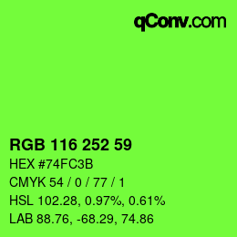 カラーコード: RGB 116 252 59 | qconv.com
