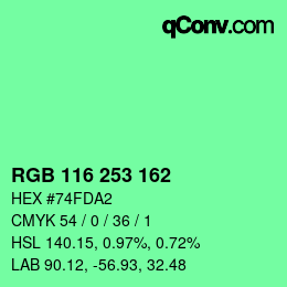 Color code: RGB 116 253 162 | qconv.com