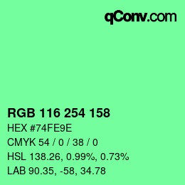 カラーコード: RGB 116 254 158 | qconv.com