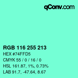 Color code: RGB 116 255 213 | qconv.com