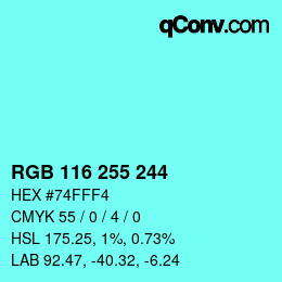 Color code: RGB 116 255 244 | qconv.com