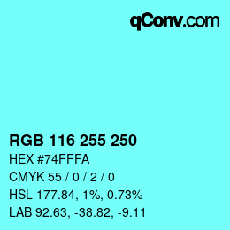 Color code: RGB 116 255 250 | qconv.com