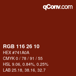 Color code: RGB 116 26 10 | qconv.com