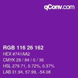 Color code: RGB 116 26 162 | qconv.com