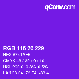 Color code: RGB 116 26 229 | qconv.com
