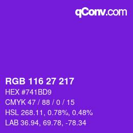颜色代码: RGB 116 27 217 | qconv.com