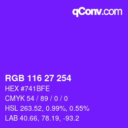 颜色代码: RGB 116 27 254 | qconv.com