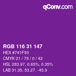 Color code: RGB 116 31 147 | qconv.com