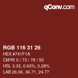 Color code: RGB 116 31 26 | qconv.com
