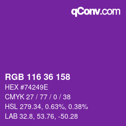 Color code: RGB 116 36 158 | qconv.com
