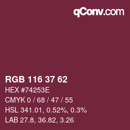 Código de color: RGB 116 37 62 | qconv.com