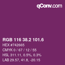 カラーコード: RGB 116 38.2 101.6 | qconv.com