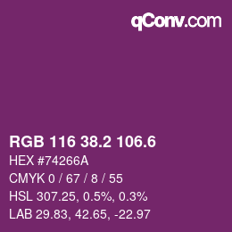 カラーコード: RGB 116 38.2 106.6 | qconv.com