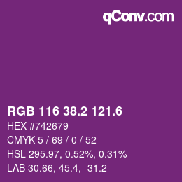 カラーコード: RGB 116 38.2 121.6 | qconv.com