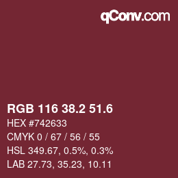 カラーコード: RGB 116 38.2 51.6 | qconv.com