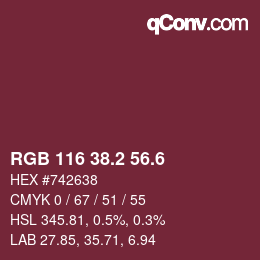 カラーコード: RGB 116 38.2 56.6 | qconv.com