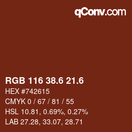 カラーコード: RGB 116 38.6 21.6 | qconv.com