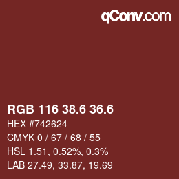 カラーコード: RGB 116 38.6 36.6 | qconv.com