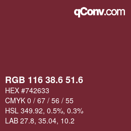 カラーコード: RGB 116 38.6 51.6 | qconv.com