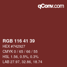 Color code: RGB 116 41 39 | qconv.com