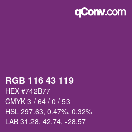 Color code: RGB 116 43 119 | qconv.com