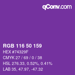 Color code: RGB 116 50 159 | qconv.com