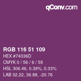 Color code: RGB 116 51 109 | qconv.com
