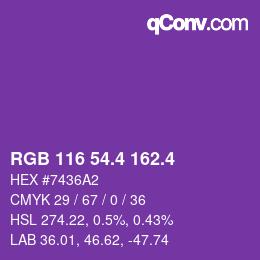 カラーコード: RGB 116 54.4 162.4 | qconv.com