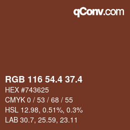 カラーコード: RGB 116 54.4 37.4 | qconv.com