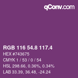 カラーコード: RGB 116 54.8 117.4 | qconv.com