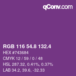 カラーコード: RGB 116 54.8 132.4 | qconv.com