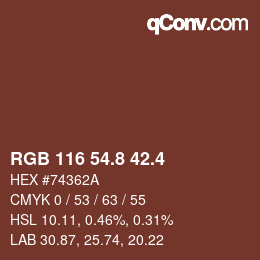 カラーコード: RGB 116 54.8 42.4 | qconv.com