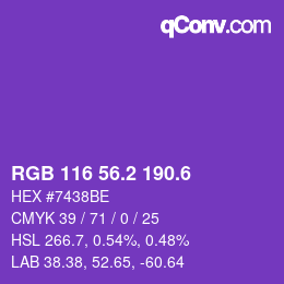 カラーコード: RGB 116 56.2 190.6 | qconv.com