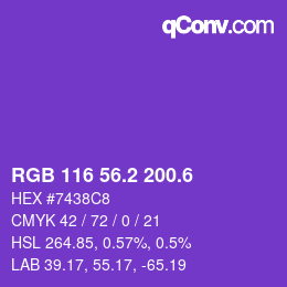 カラーコード: RGB 116 56.2 200.6 | qconv.com