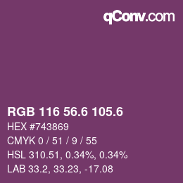 カラーコード: RGB 116 56.6 105.6 | qconv.com
