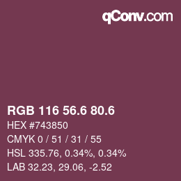 カラーコード: RGB 116 56.6 80.6 | qconv.com
