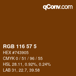 Color code: RGB 116 57 5 | qconv.com