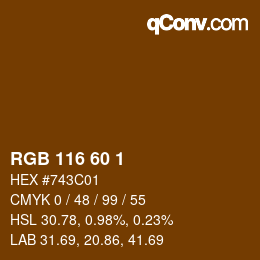 Color code: RGB 116 60 1 | qconv.com