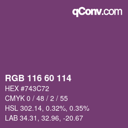 颜色代码: RGB 116 60 114 | qconv.com
